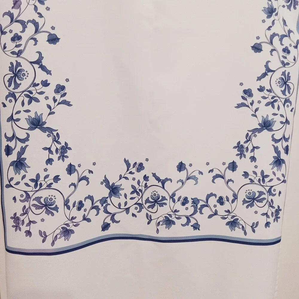 Spode Blue Italian Floral Border TableclothWhite Blue Polyester Rectangle 102x60